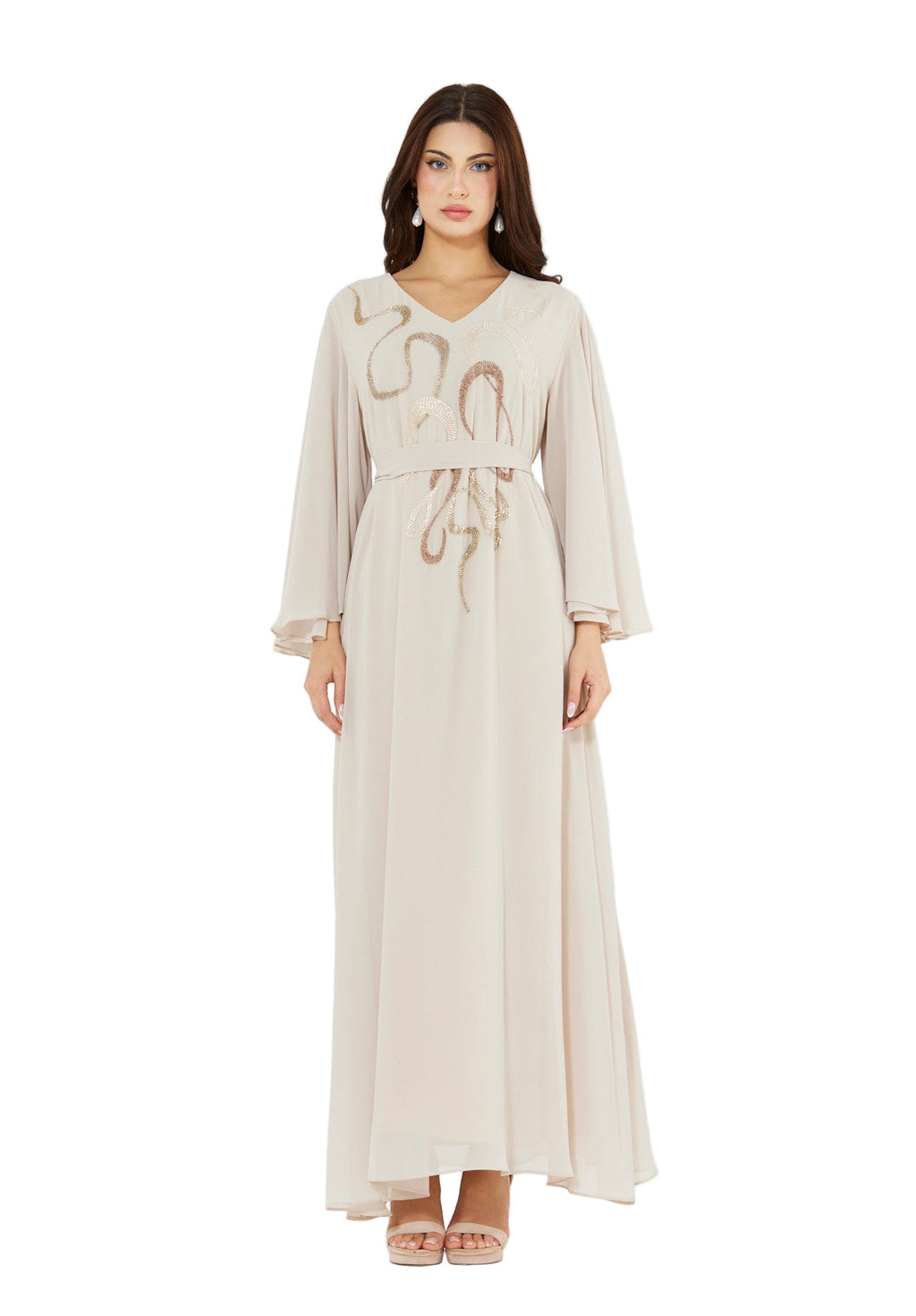 Abstract Swirls Metallic Embroidered Dress