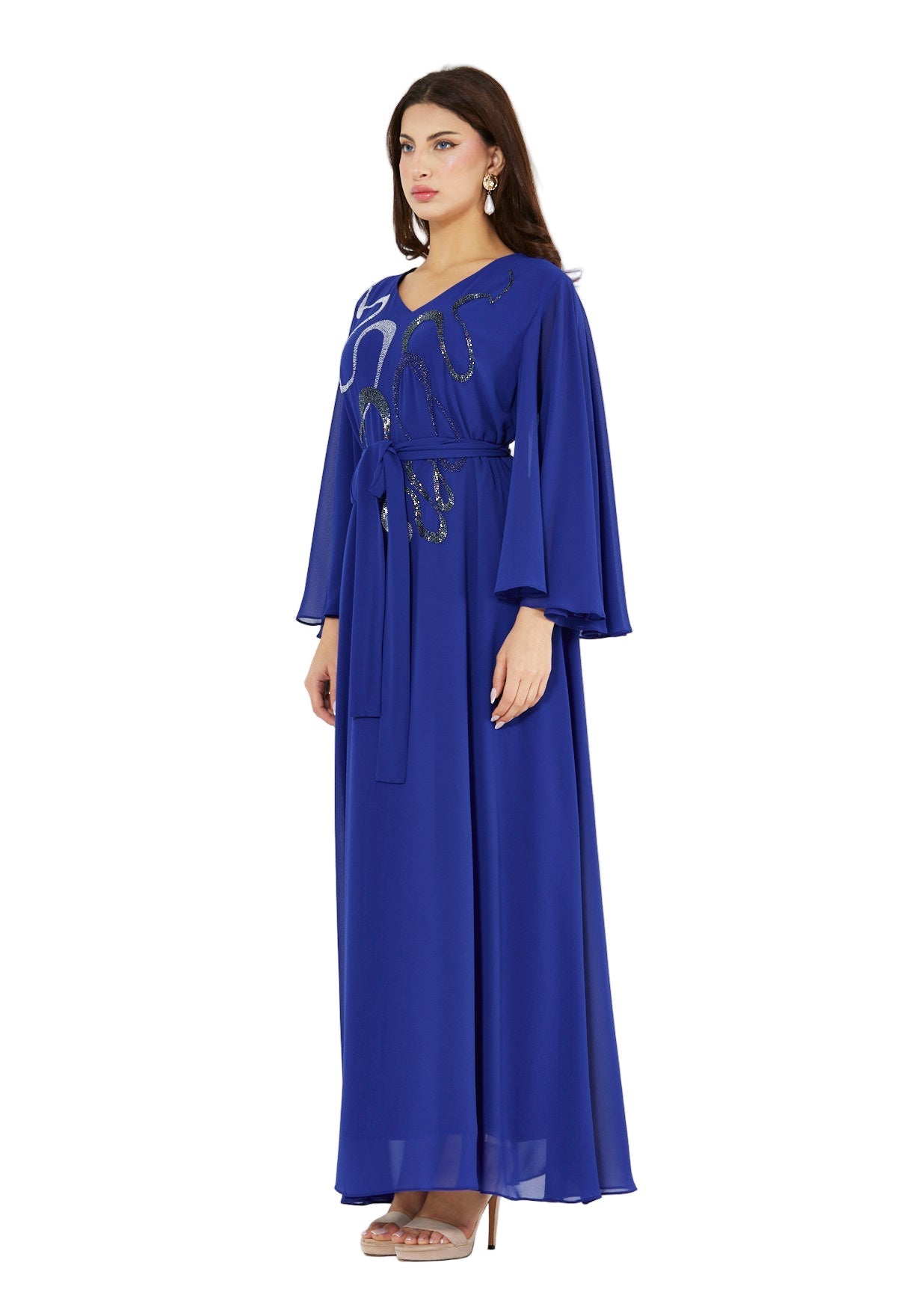 Abstract Swirls Metallic Embroidered Dress