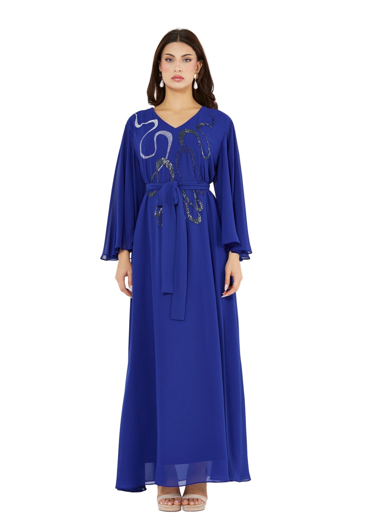 Abstract Swirls Metallic Embroidered Dress