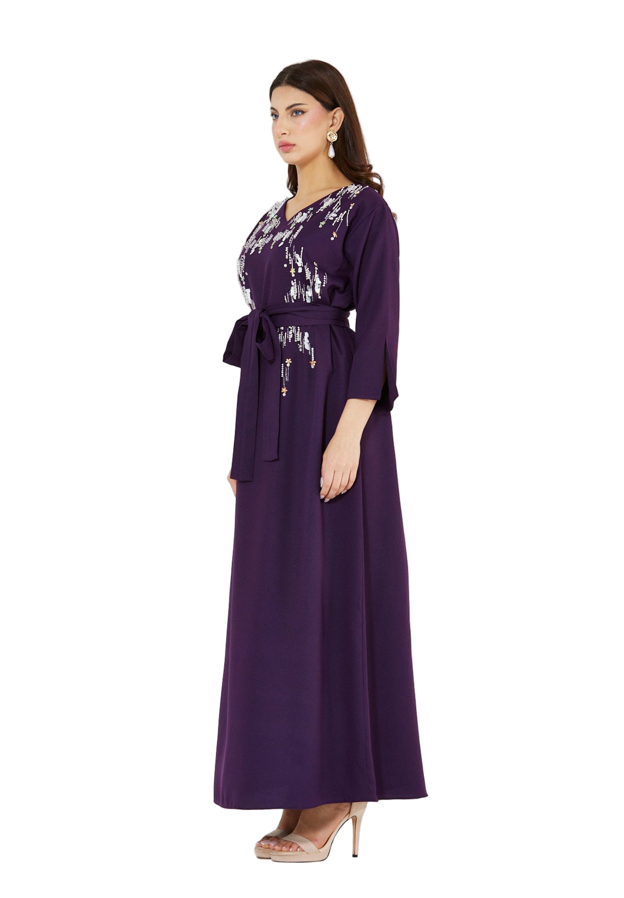 Sequin Rainfall Embellished Belted Gown