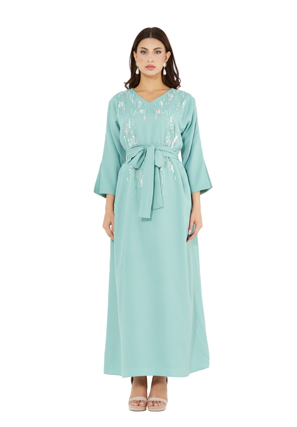 Sequin Rainfall Embellished Belted Gown