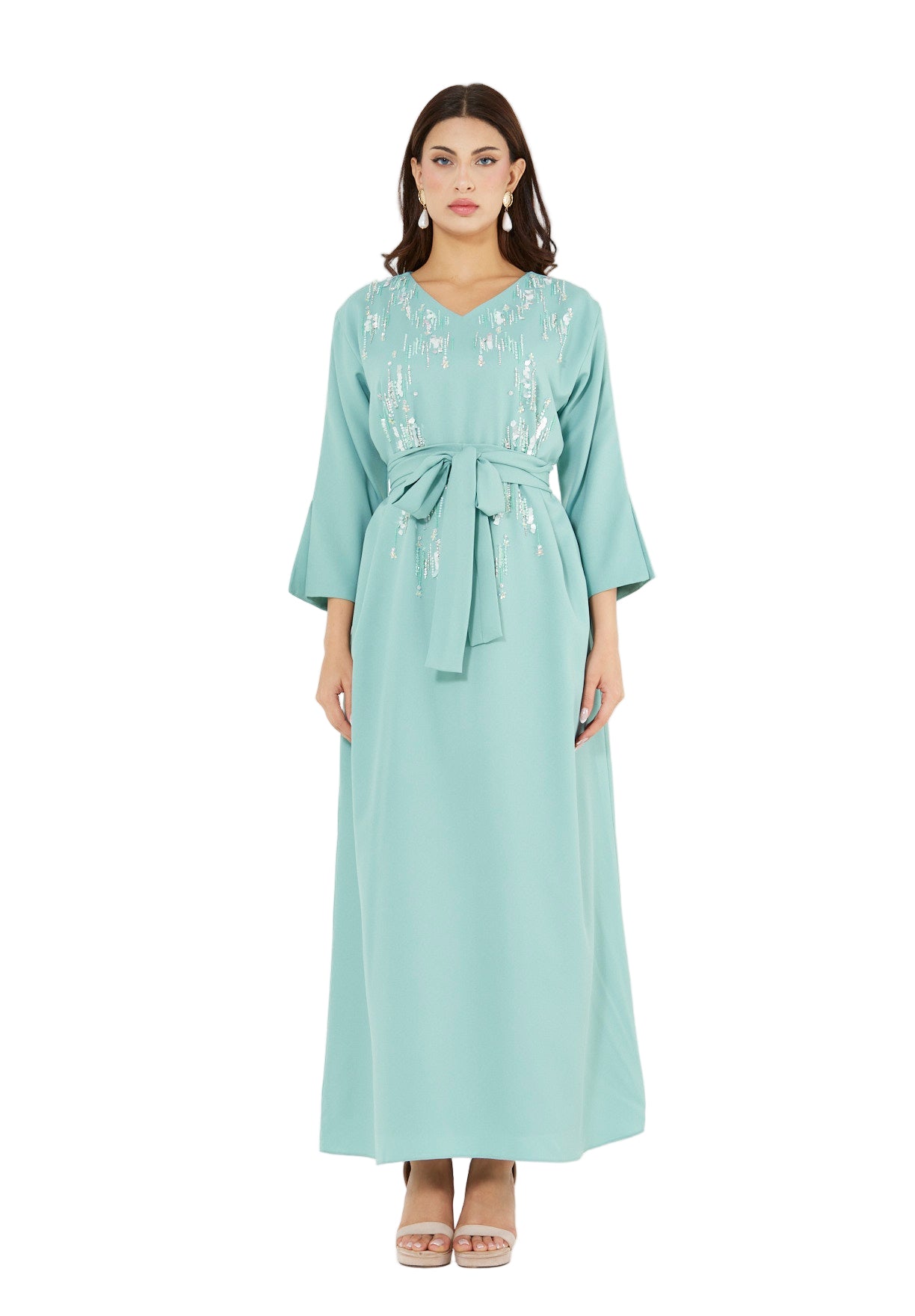 Sequin Rainfall Embellished Belted Gown