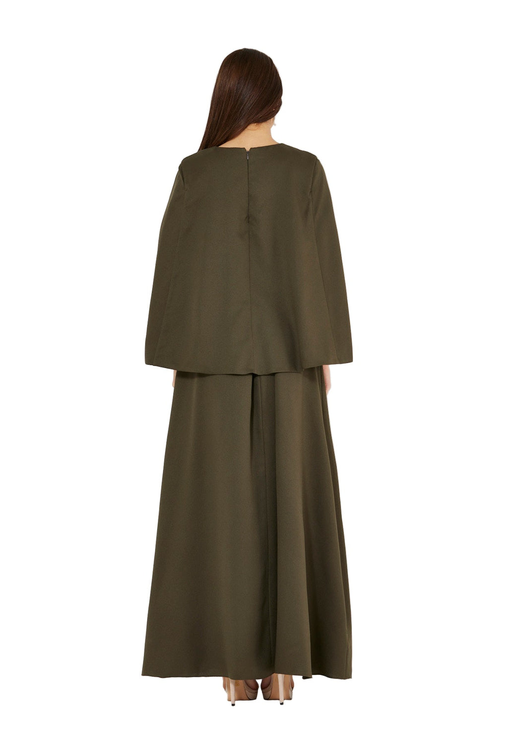 Radiant Yoke Embellished Cape Sleeves Gown