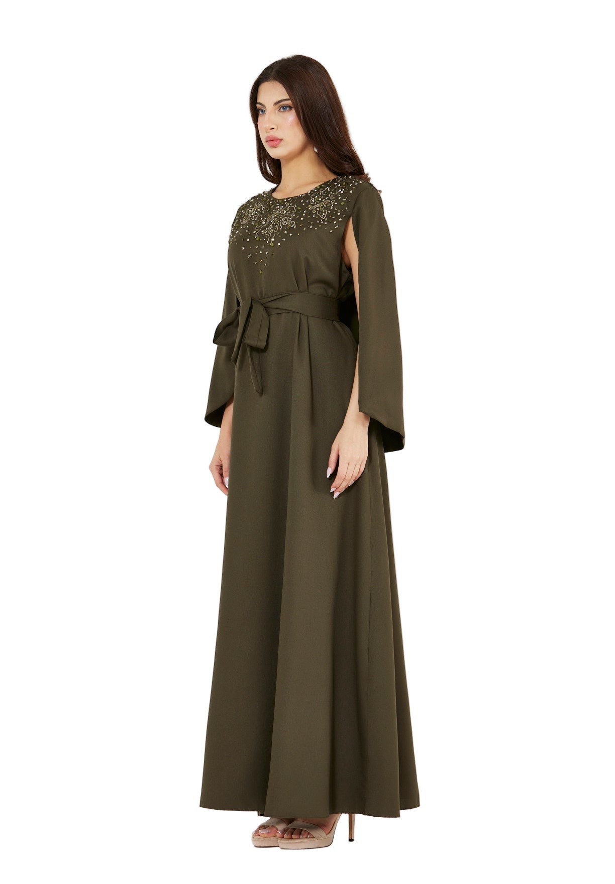 Radiant Yoke Embellished Cape Sleeves Gown