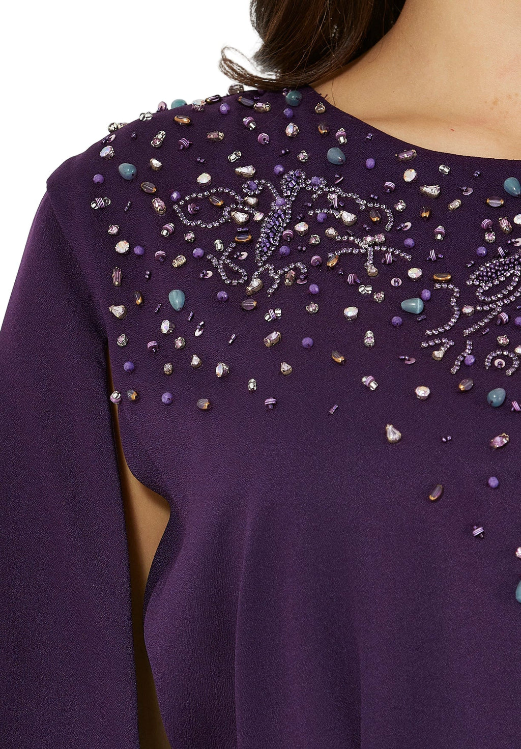 Radiant Yoke Embellished Cape Sleeves Gown