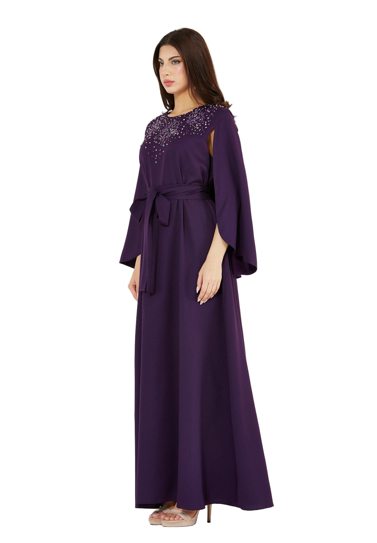 Radiant Yoke Embellished Cape Sleeves Gown