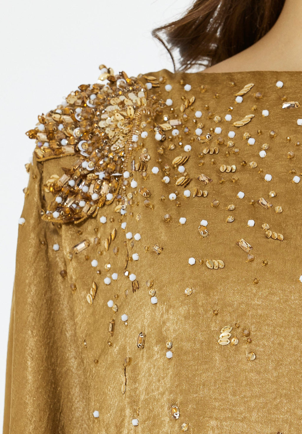 Sculpted Shoulder Bloom Embellished Dress