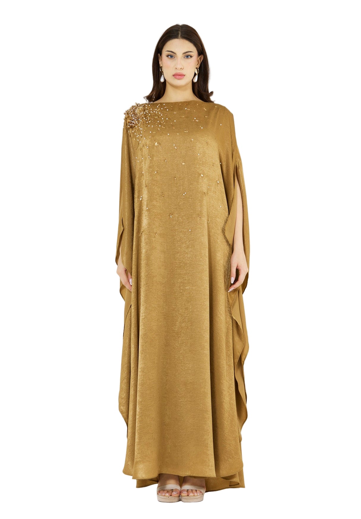 Sculpted Shoulder Bloom Embellished Dress