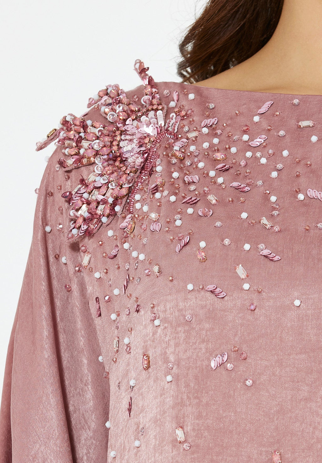 Sculpted Shoulder Bloom Embellished Dress