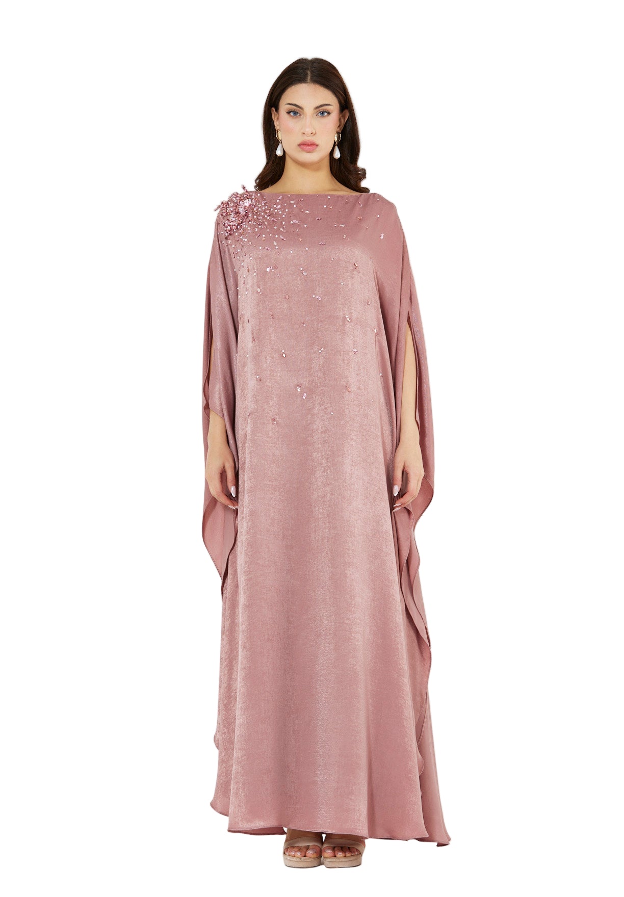 Sculpted Shoulder Bloom Embellished Dress