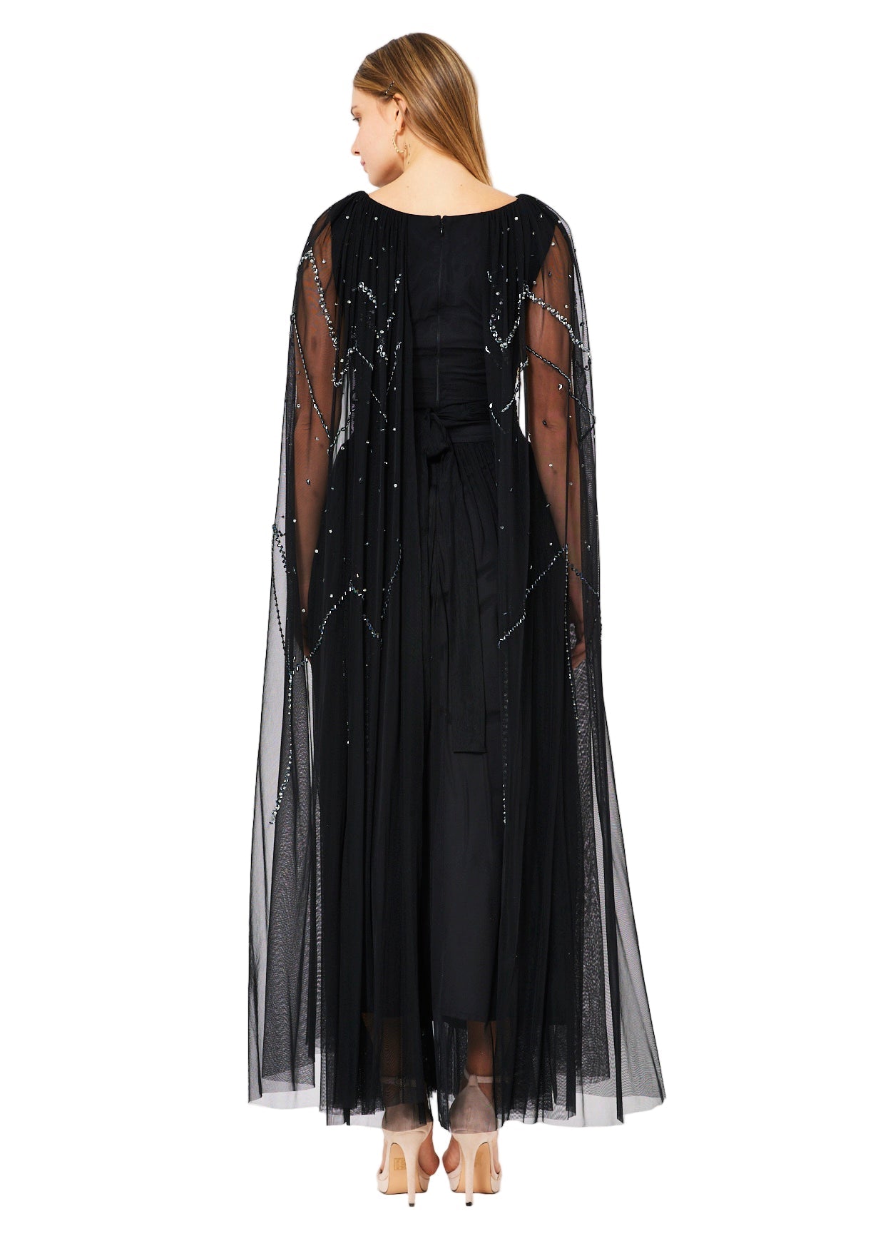 Ethereal Tulle Gown with Embellished Cape Sleeves