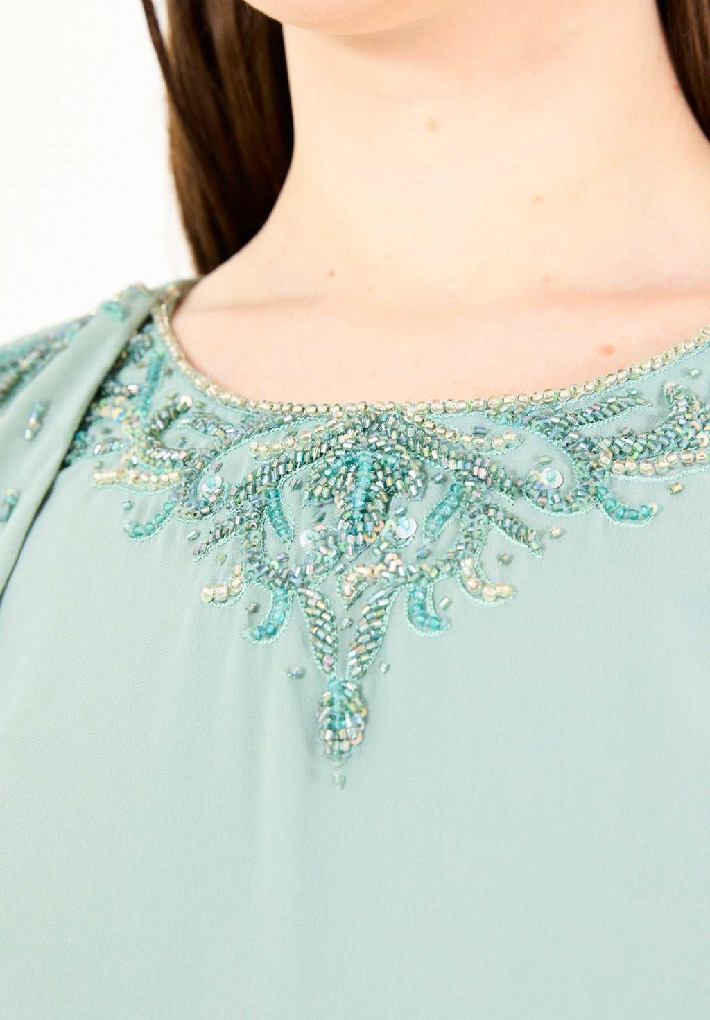 Embellished Layered Gown with Overlay Flared Sleeves