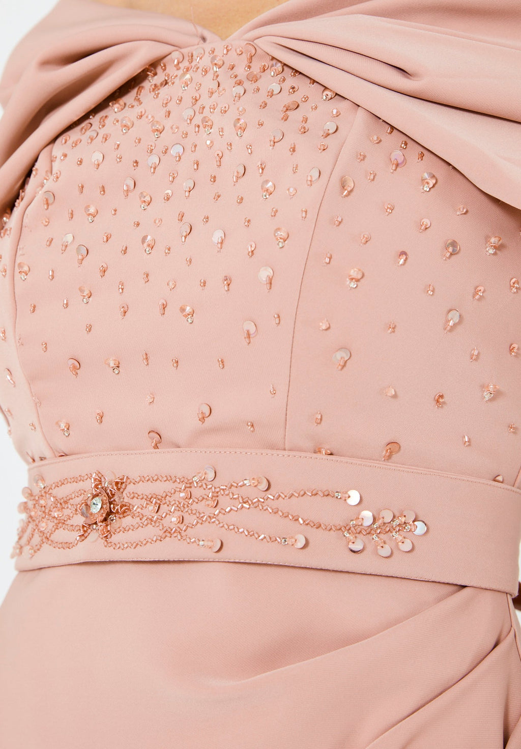 Off-The-Shoulder Draped Embellished Crepe Gown