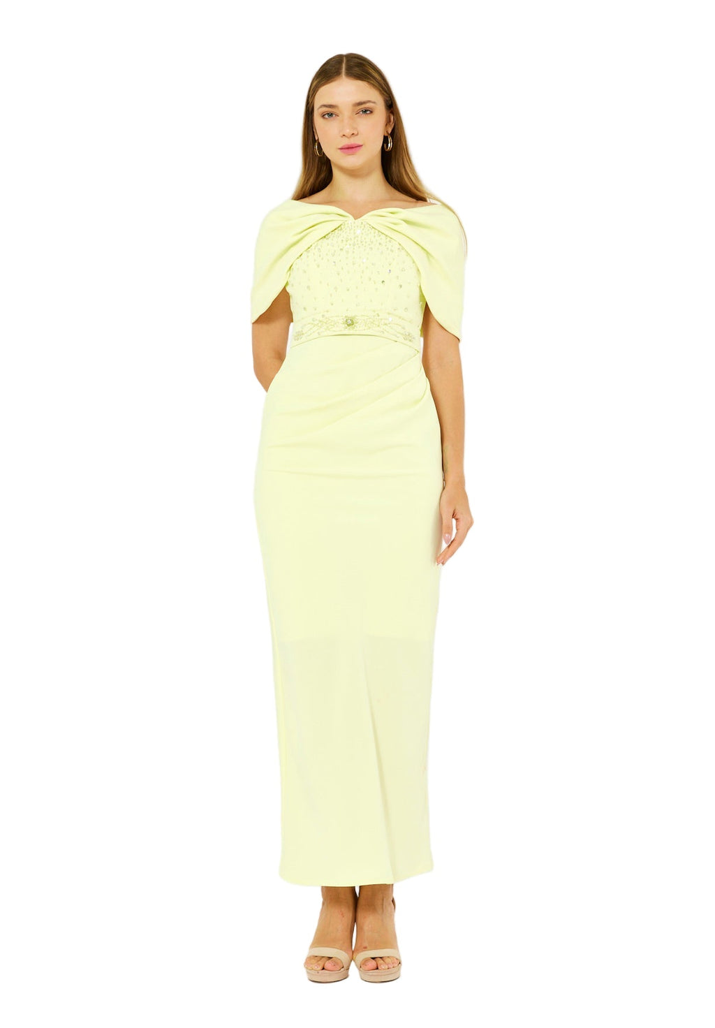 Off-The-Shoulder Draped Embellished Crepe Gown