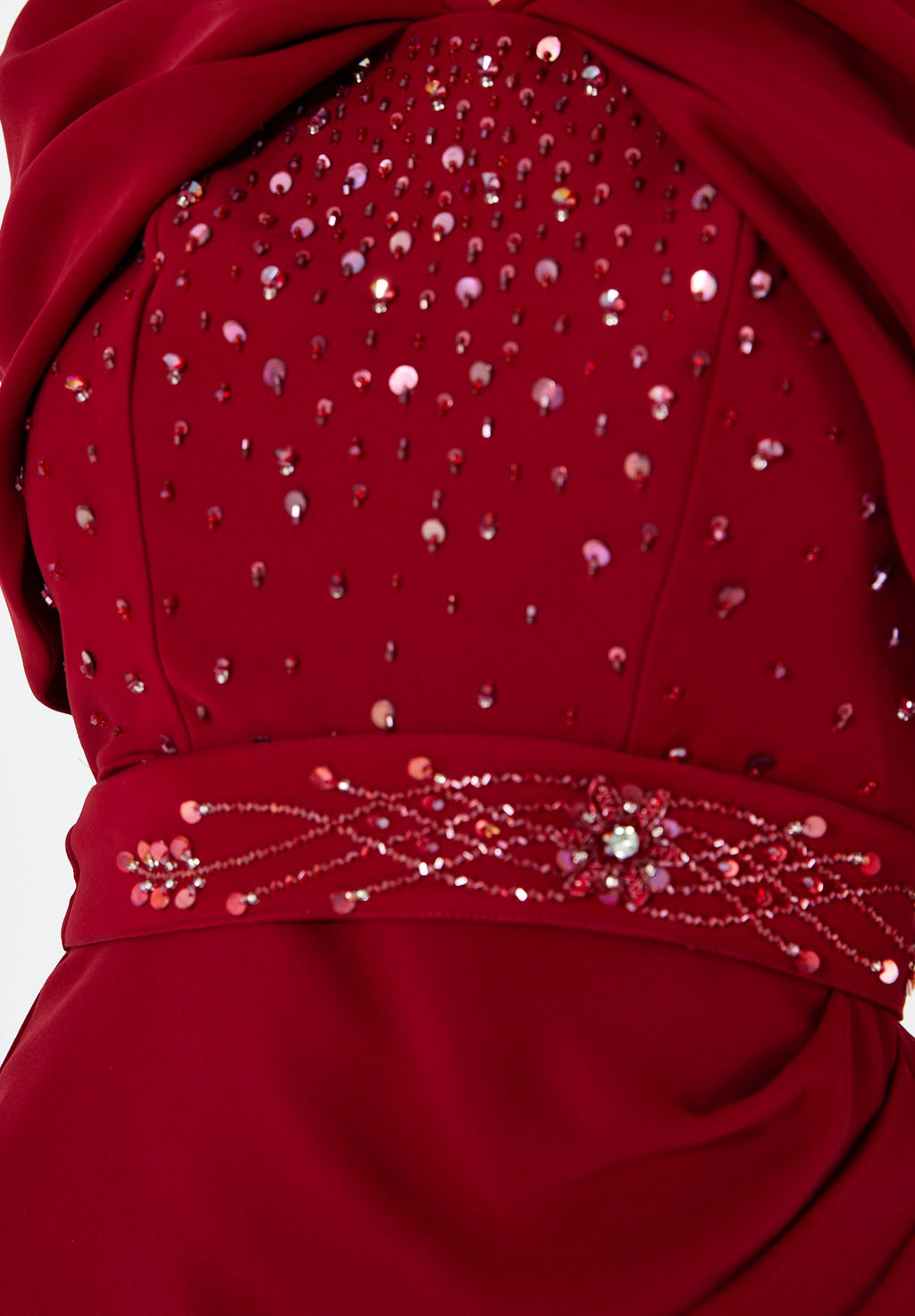 Off-The-Shoulder Draped Embellished Crepe Gown