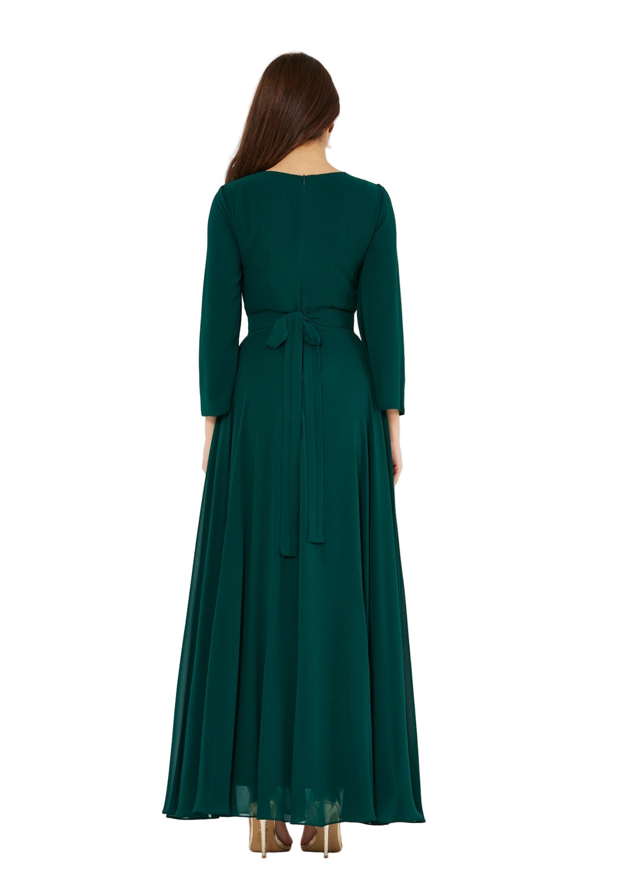 Regal Embellished Crepe Gown with Cut-out Neckline