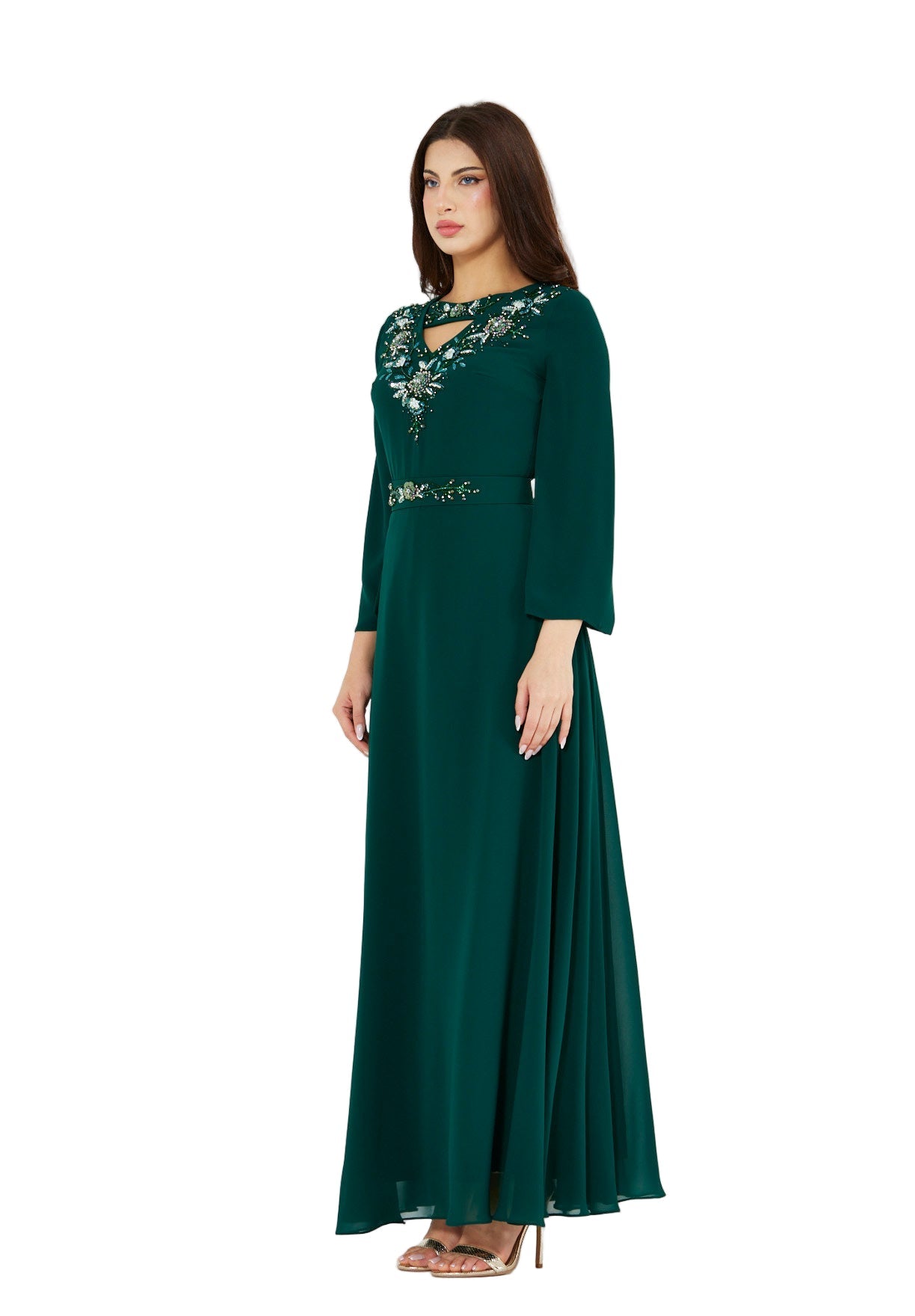 Regal Embellished Crepe Gown with Cut-out Neckline