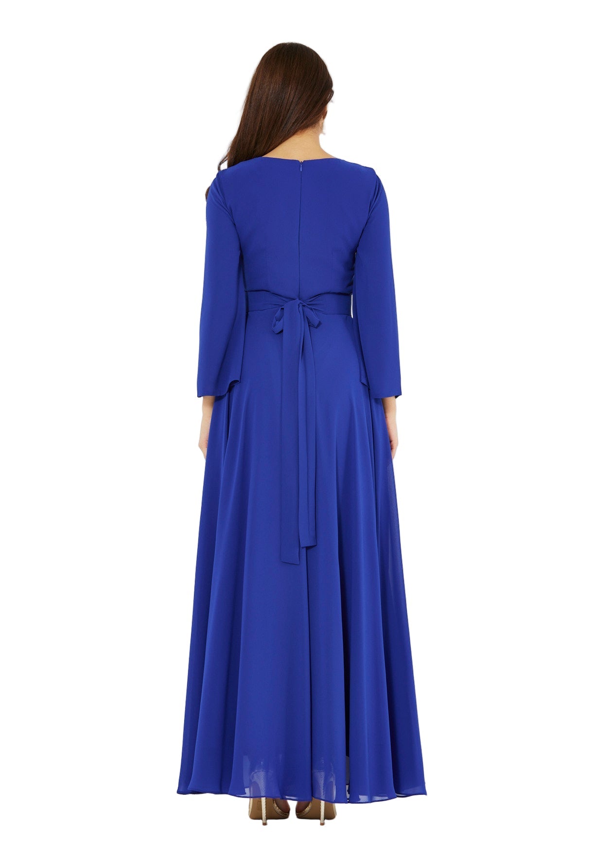 Regal Embellished Crepe Gown with Cut-out Neckline