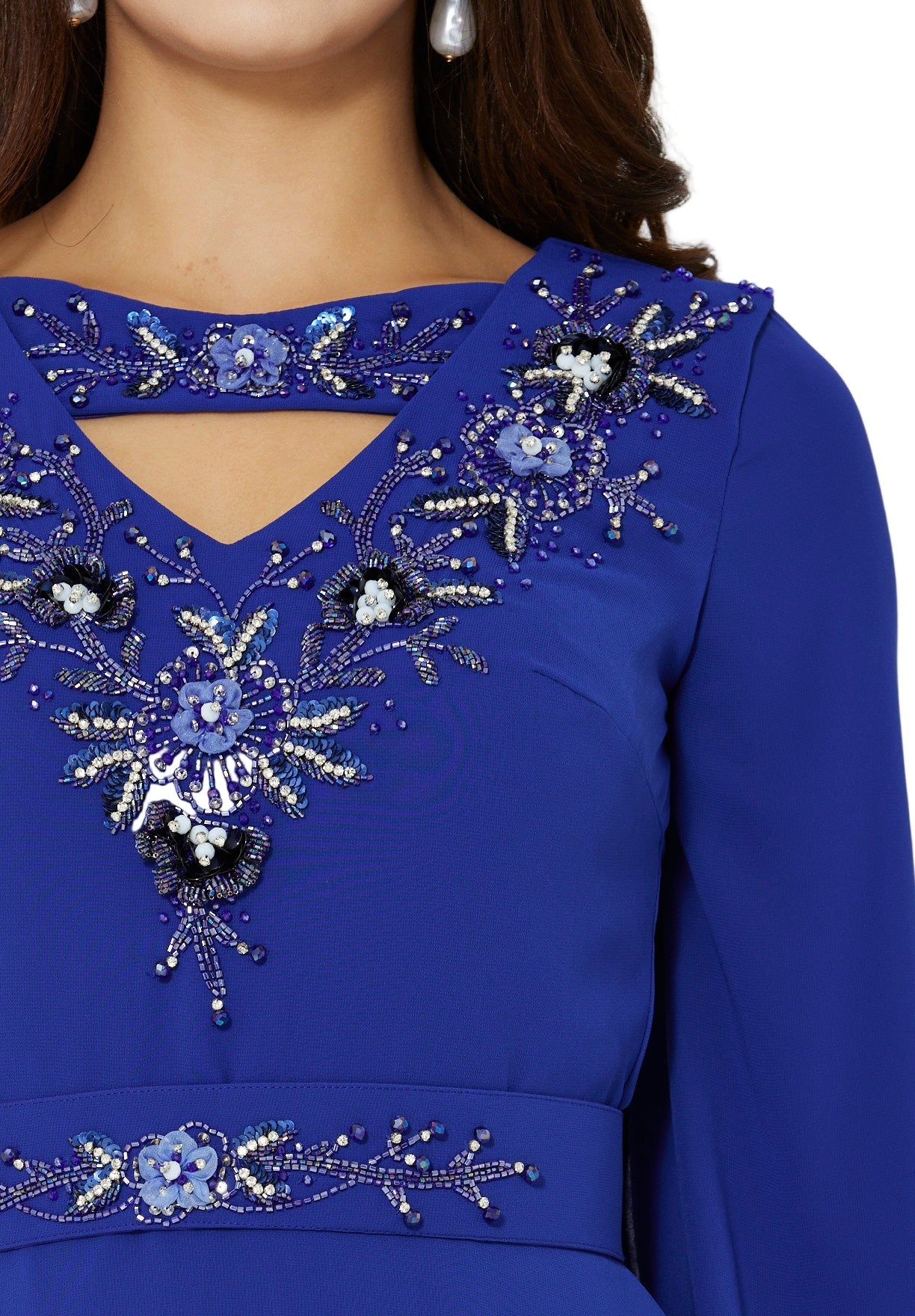 Regal Embellished Crepe Gown with Cut-out Neckline