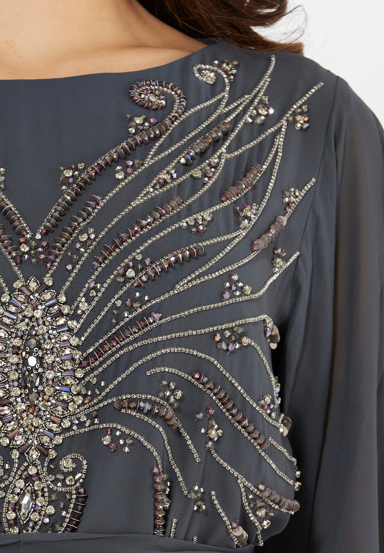 Seraphina Cape-Sleeve Gown with Radiant Bead Embellishment