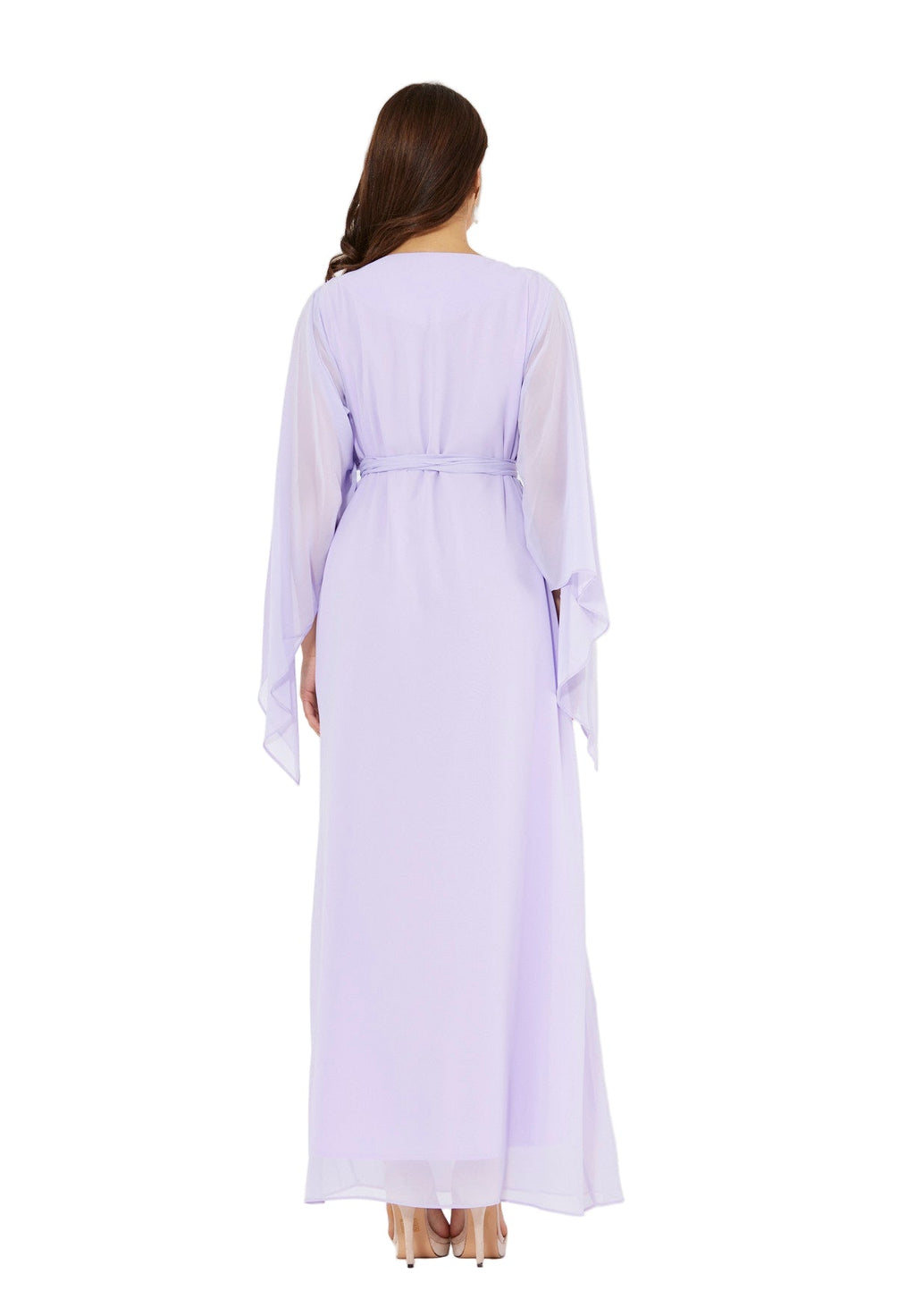 Seraphina Cape-Sleeve Gown with Radiant Bead Embellishment