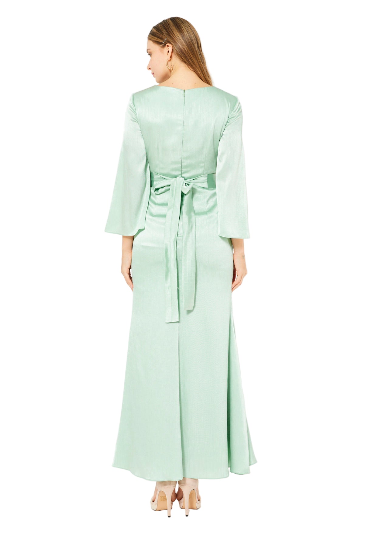 Geometric Embellished Luminous Structured Gown in Satin