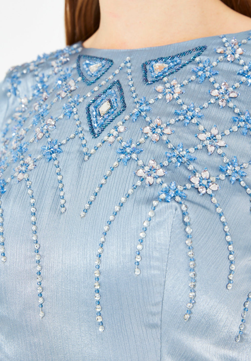 Geometric Embellished Luminous Structured Gown in Satin