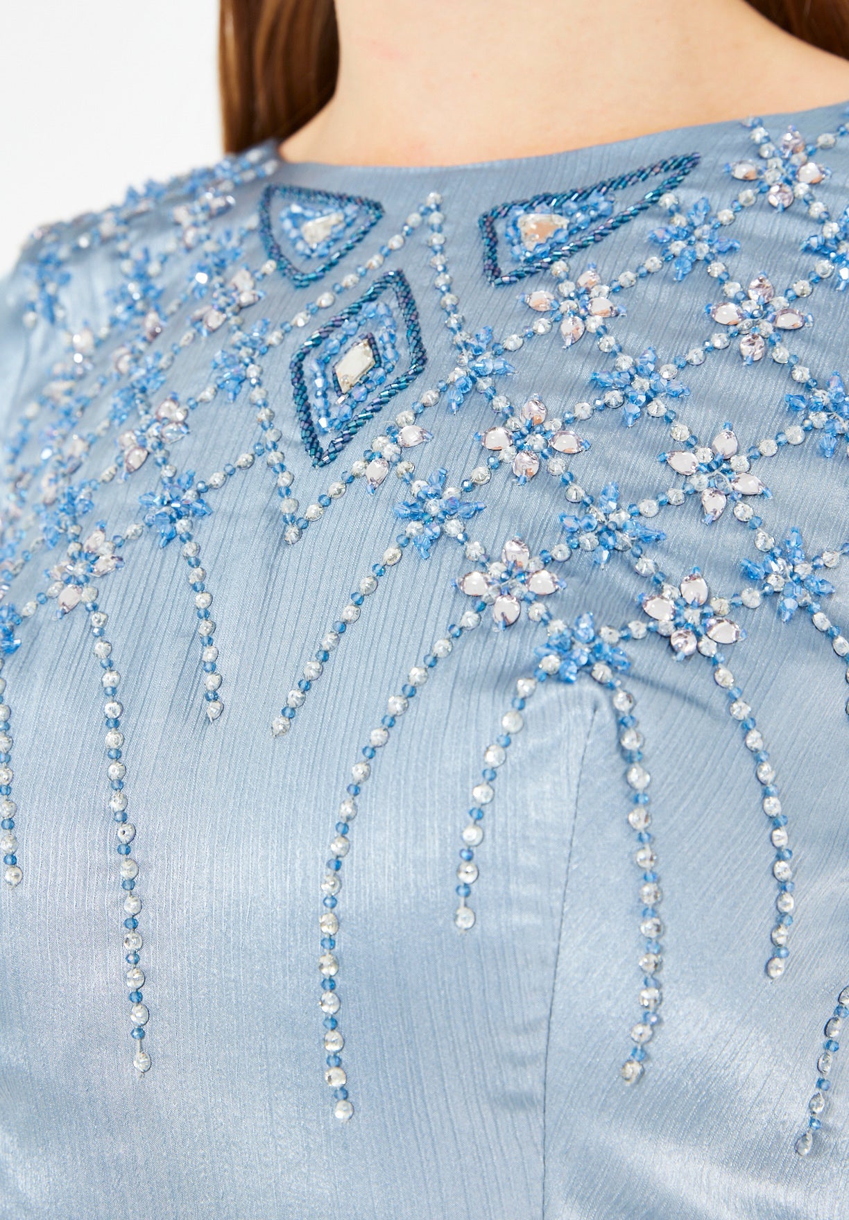 Geometric Embellished Luminous Structured Gown in Satin