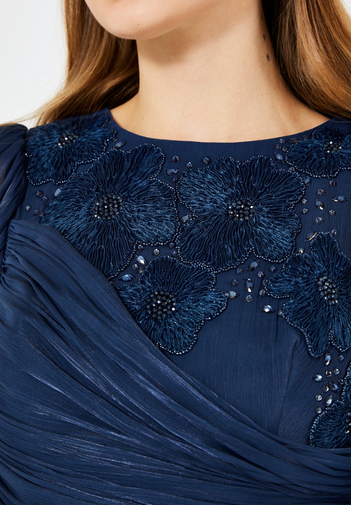 Wrap-Style Draped Embellished Gown In Soft Organza