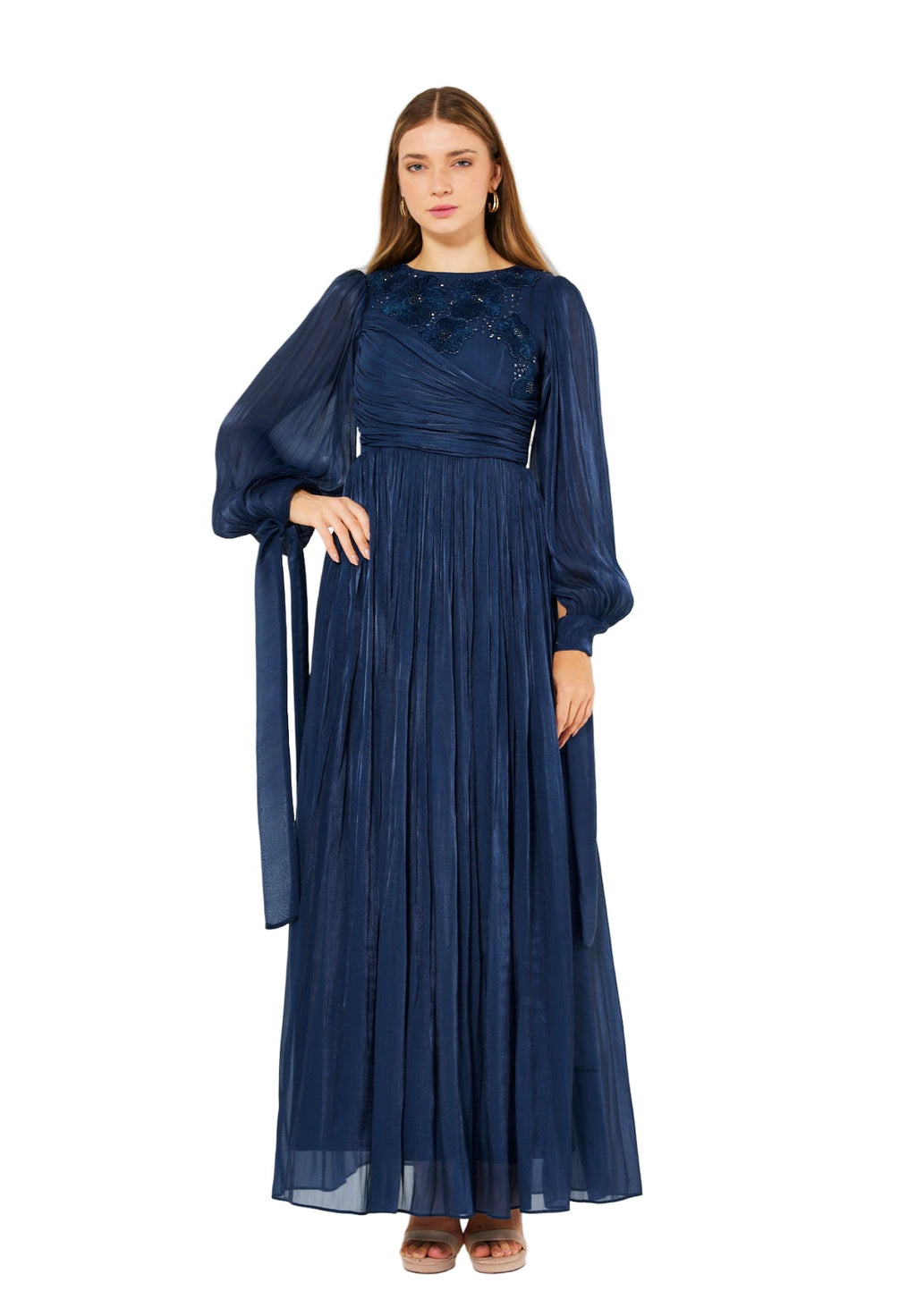 Wrap-Style Draped Embellished Gown In Soft Organza