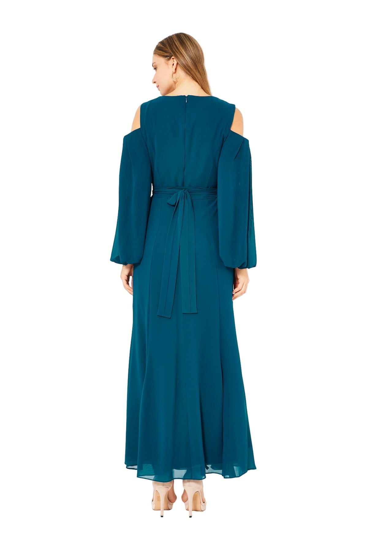 Ethereal Embellished Cold-Shoulder Gown in Crepe