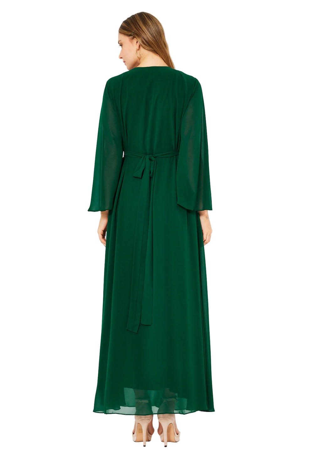 Emerald Blossom Embroidered Chiffon Gown