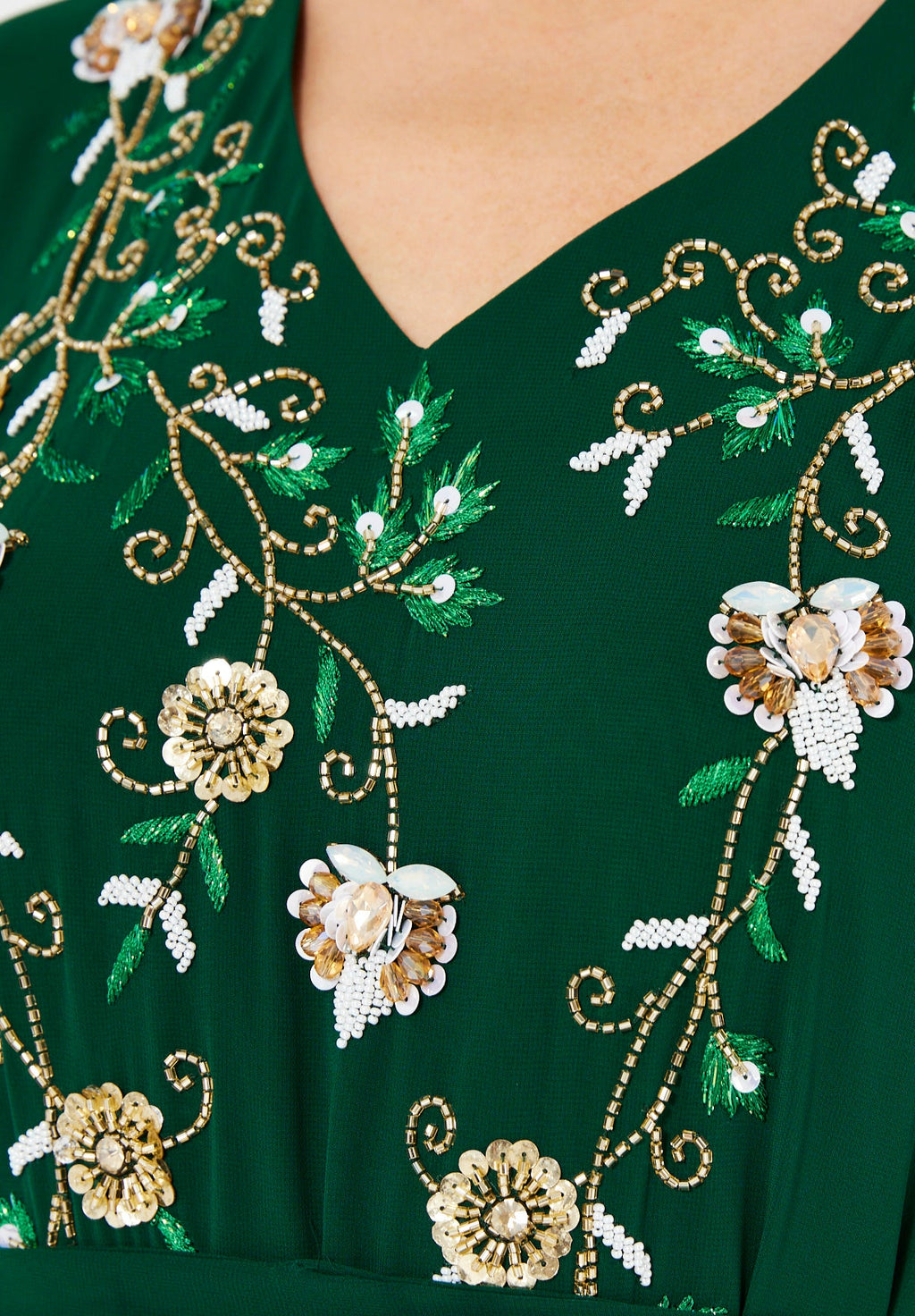 Emerald Blossom Embroidered Chiffon Gown