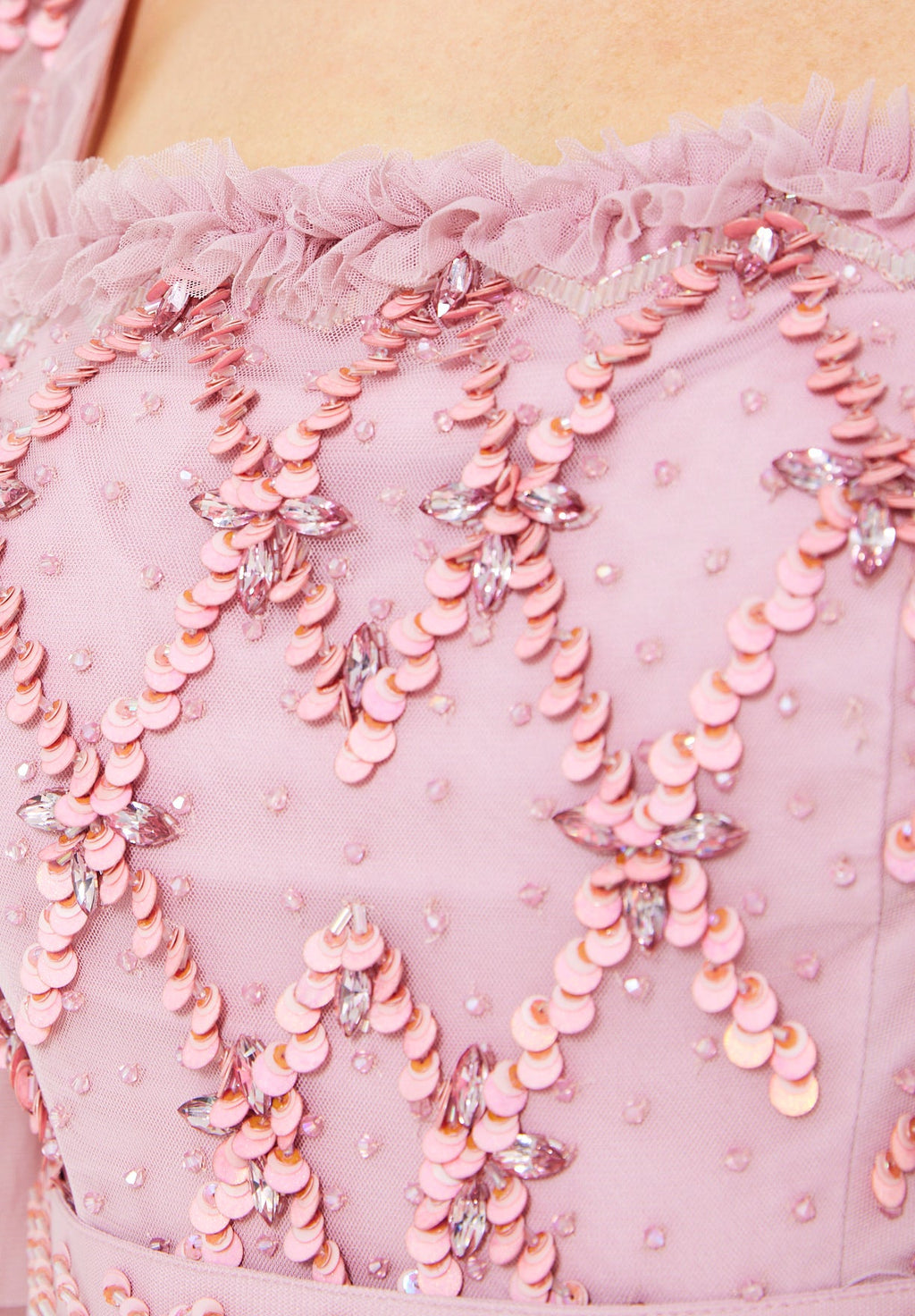 Tiered Tulle Gown with Floral Embellishment