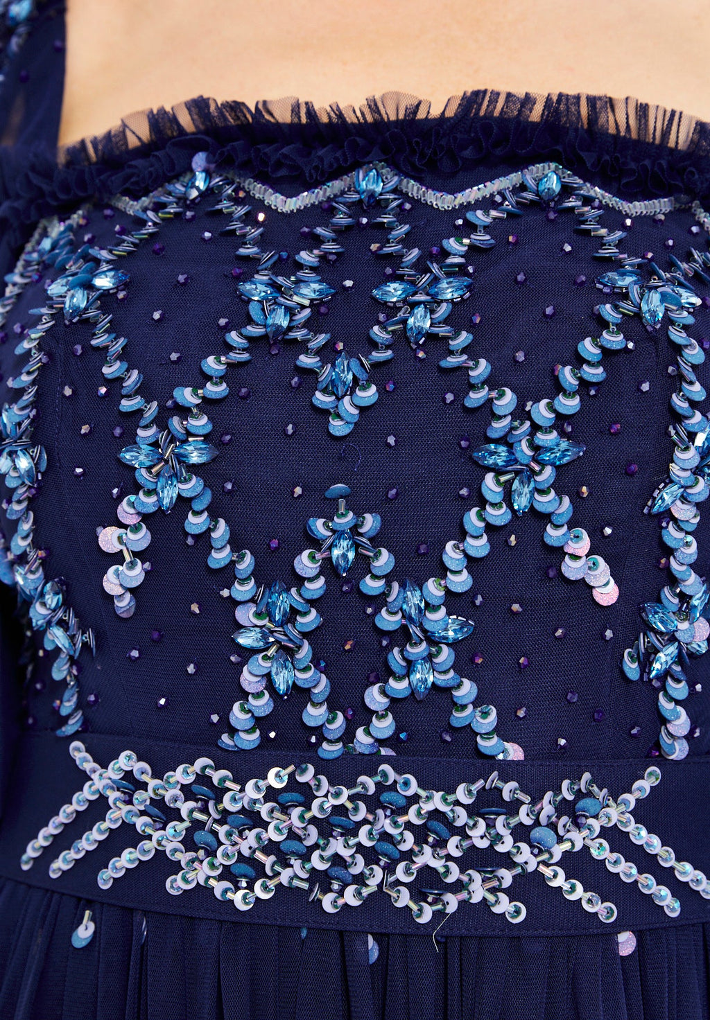 Tiered Tulle Gown with Floral Embellishment