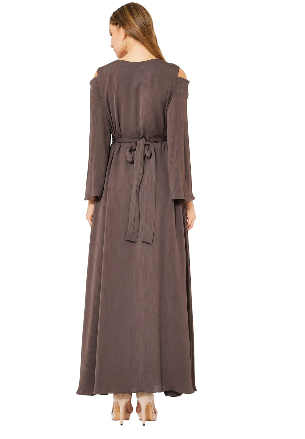 Multicolored Embellished Cold Shoulder Dress in Crinkle Chiffon