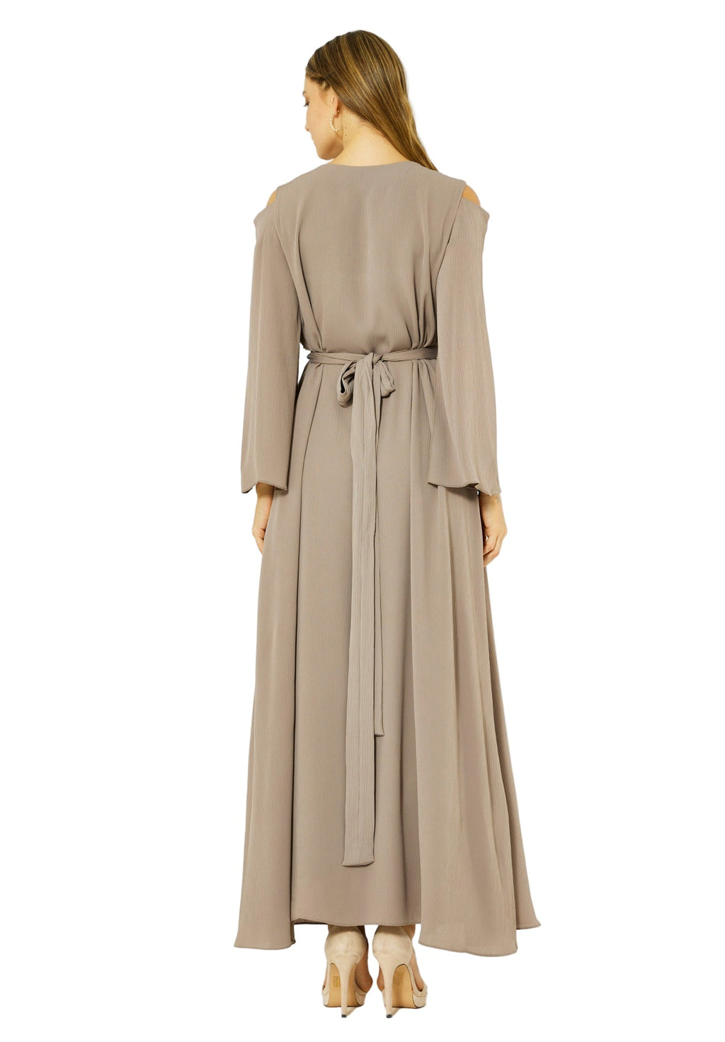 Multicolored Embellished Cold Shoulder Dress in Crinkle Chiffon