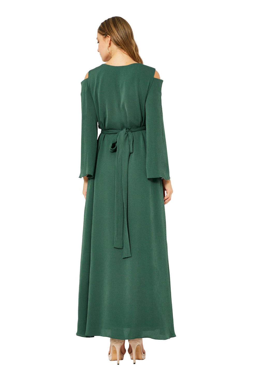 Multicolored Embellished Cold Shoulder Dress in Crinkle Chiffon