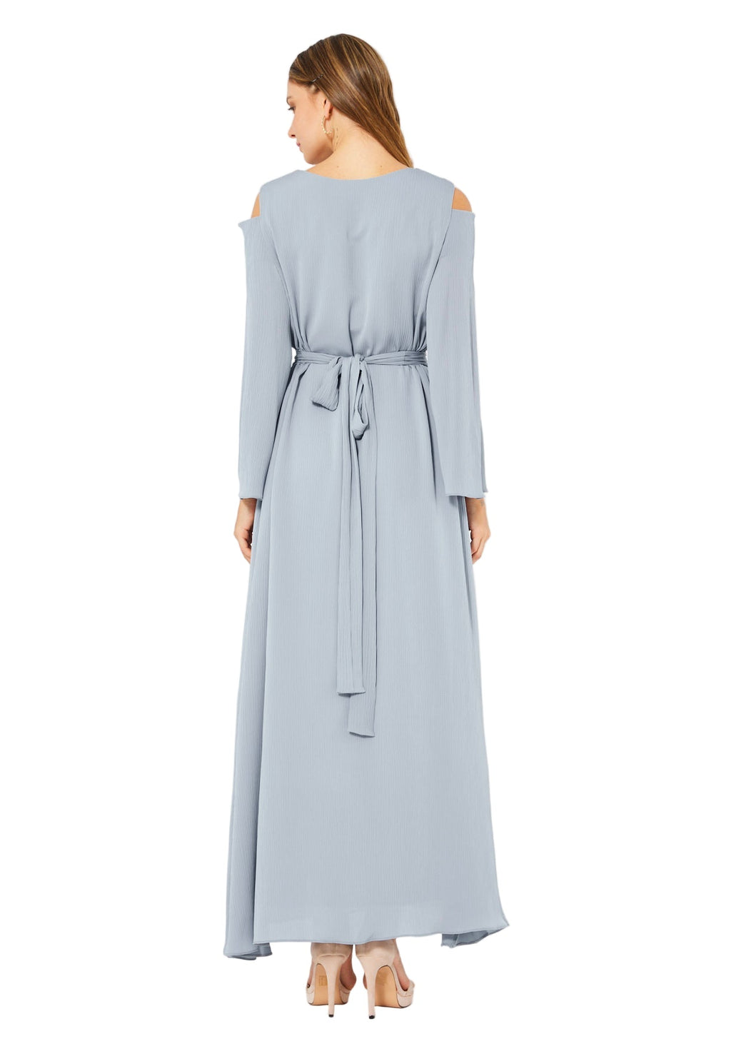 Multicolored Embellished Cold Shoulder Dress in Crinkle Chiffon