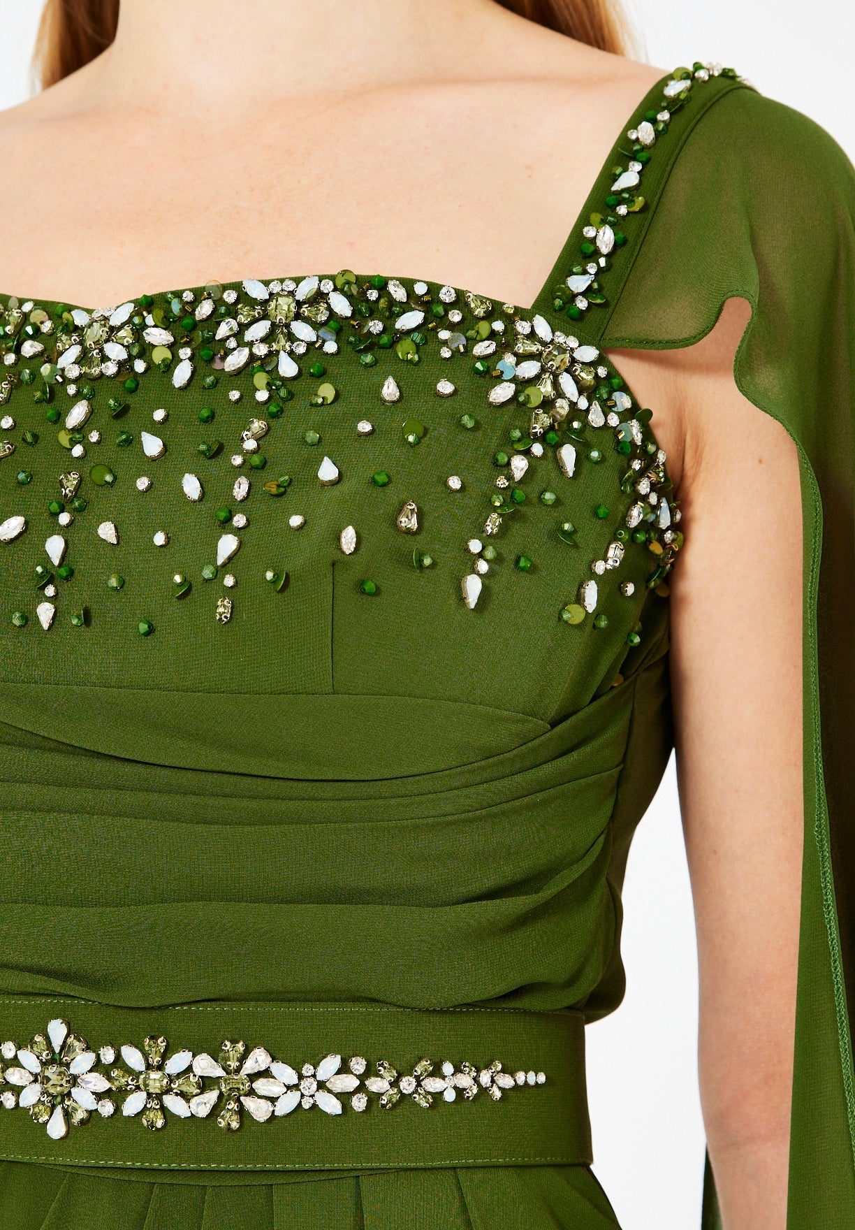 Beads Embellished Cape Sleeves Gown