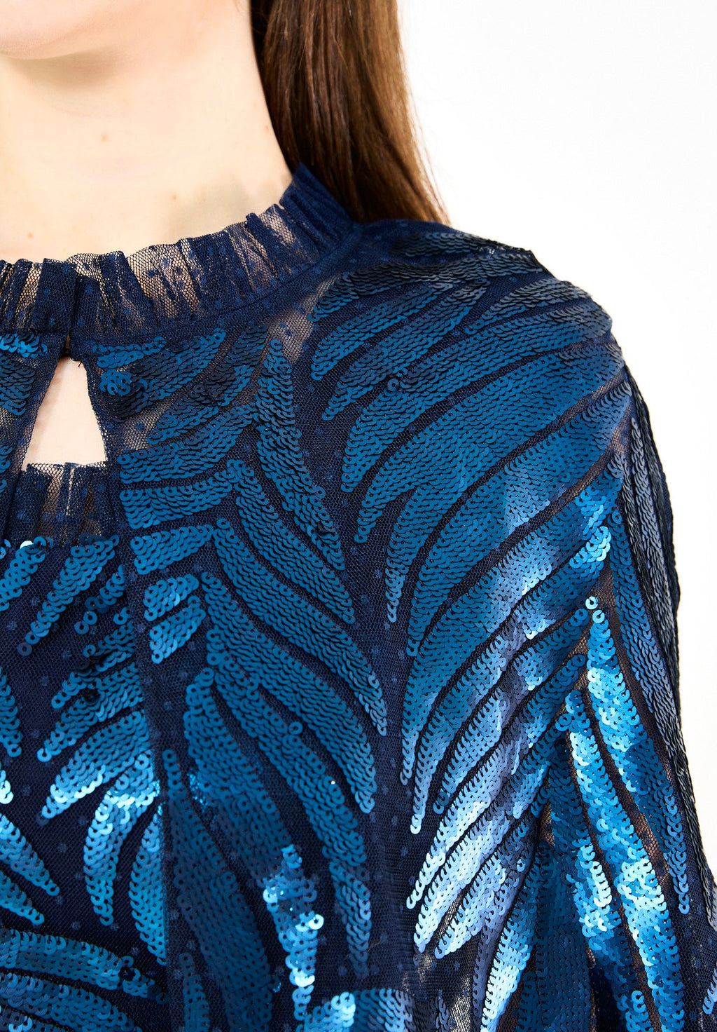 Sequined Leaf Gown with Sheer Cape Overlay