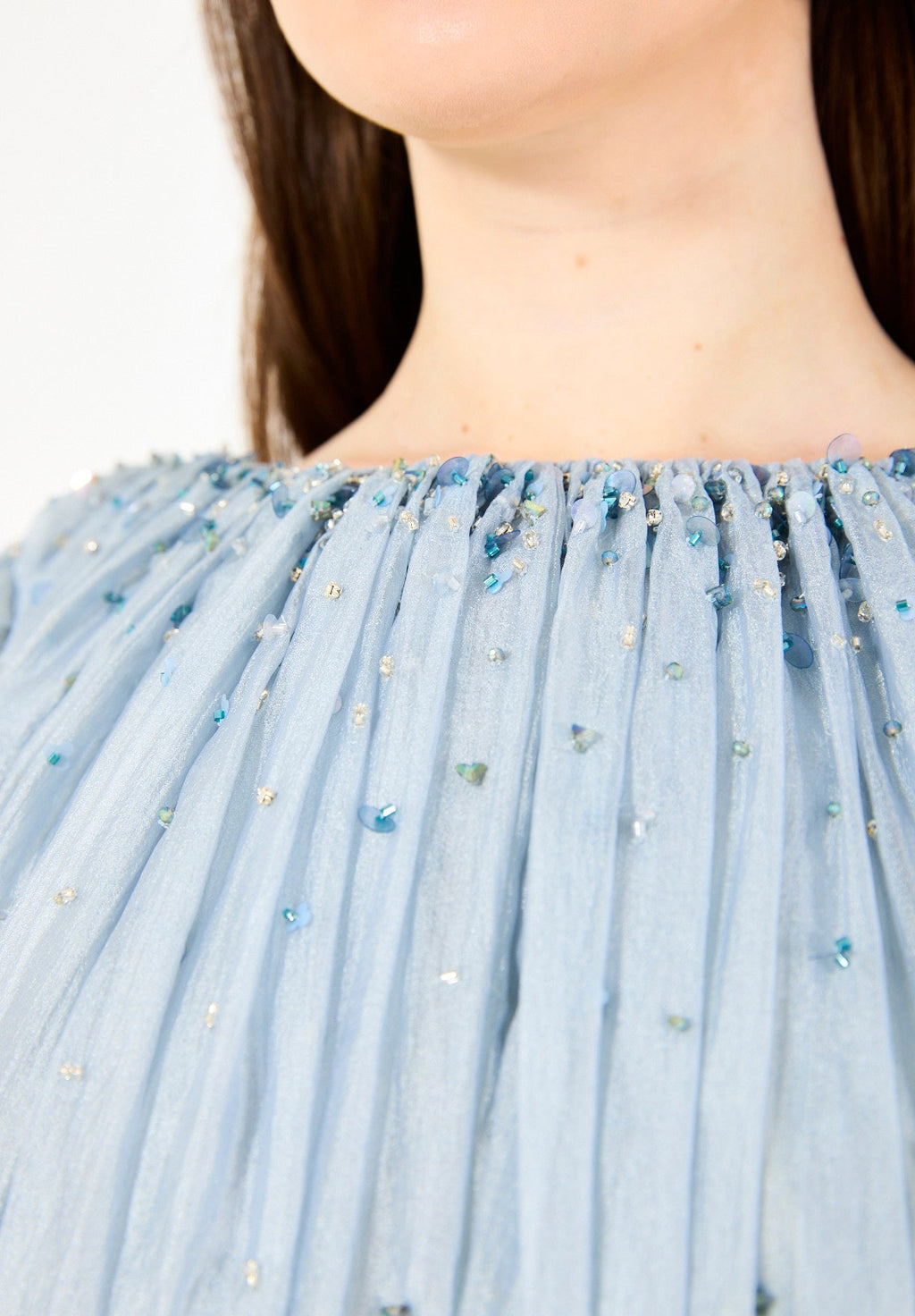 Ethereal Hand-Pleated Flowy Dress with Embellishments