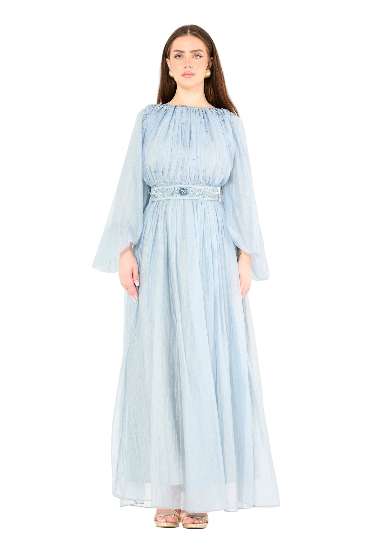Ethereal Hand-Pleated Flowy Dress with Embellishments