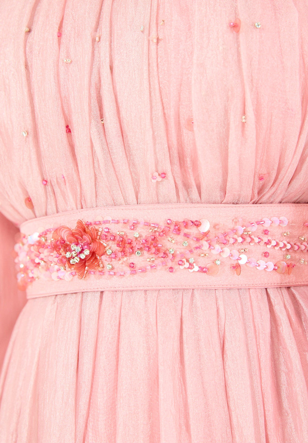 Ethereal Hand-Pleated Flowy Dress with Embellishments