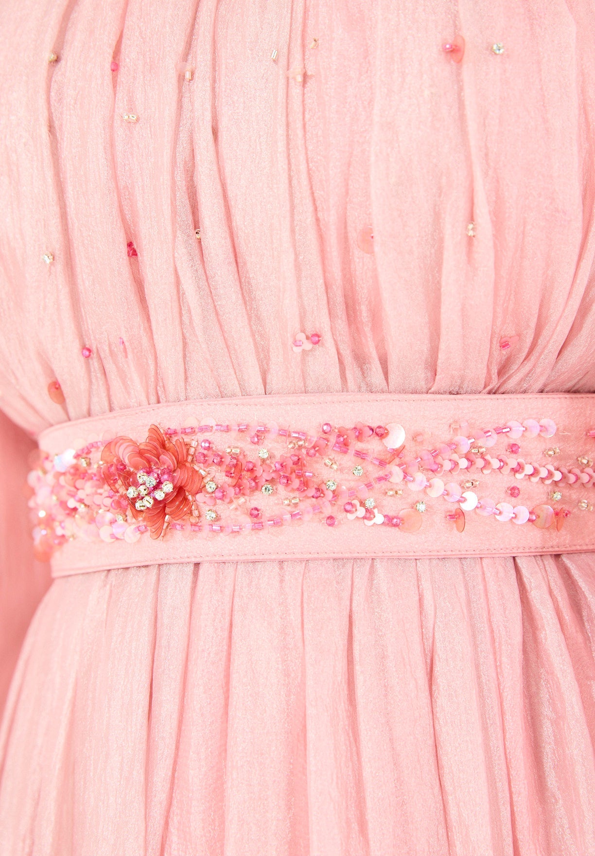 Ethereal Hand-Pleated Flowy Dress with Embellishments