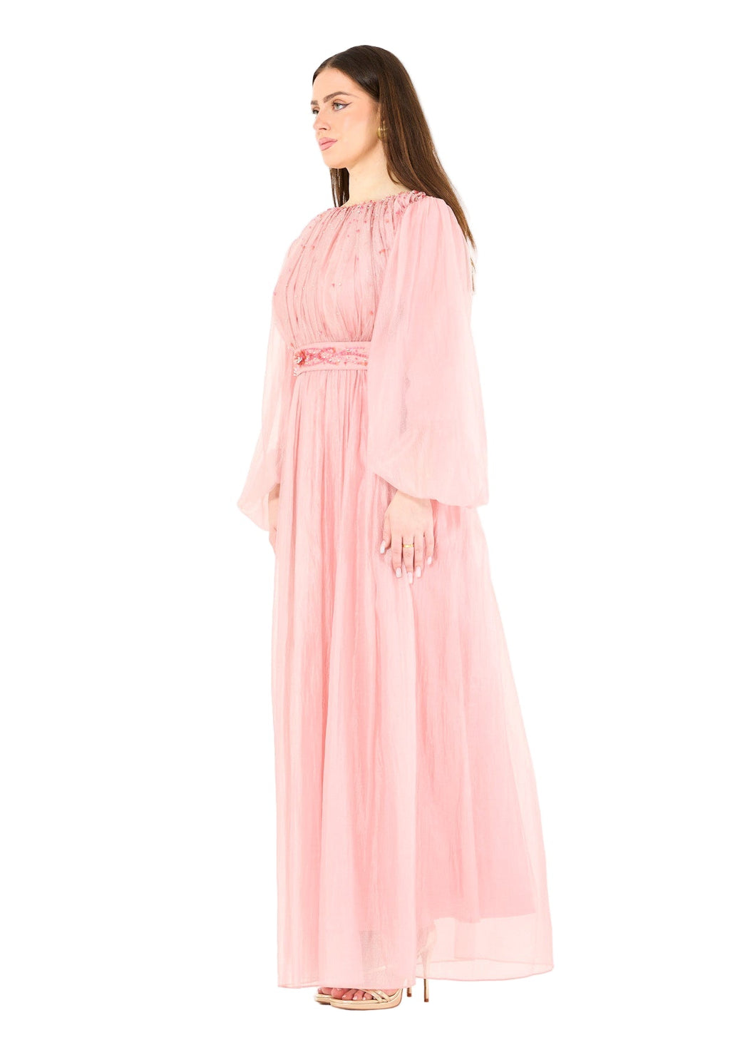 Ethereal Hand-Pleated Flowy Dress with Embellishments