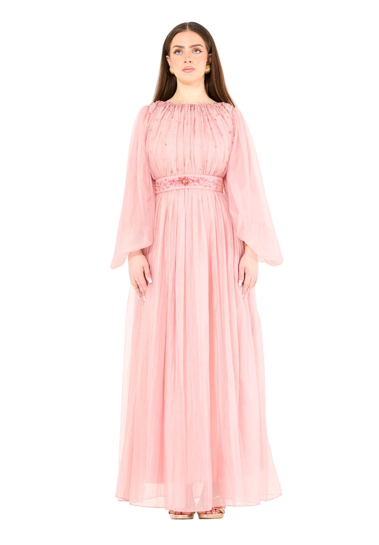 Ethereal Hand-Pleated Flowy Dress with Embellishments
