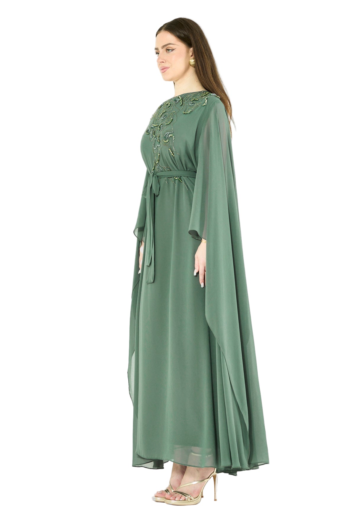 Swirl-Patterned Embellished One-Shoulder Gown