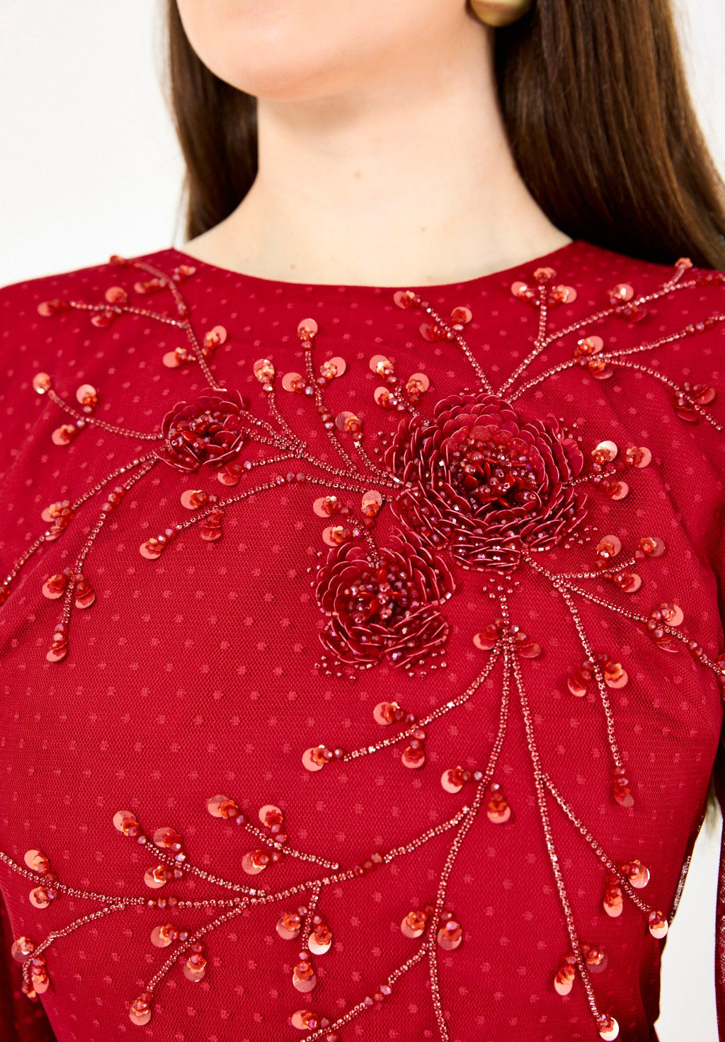 Abstract Floral Motifs Embellished Gown