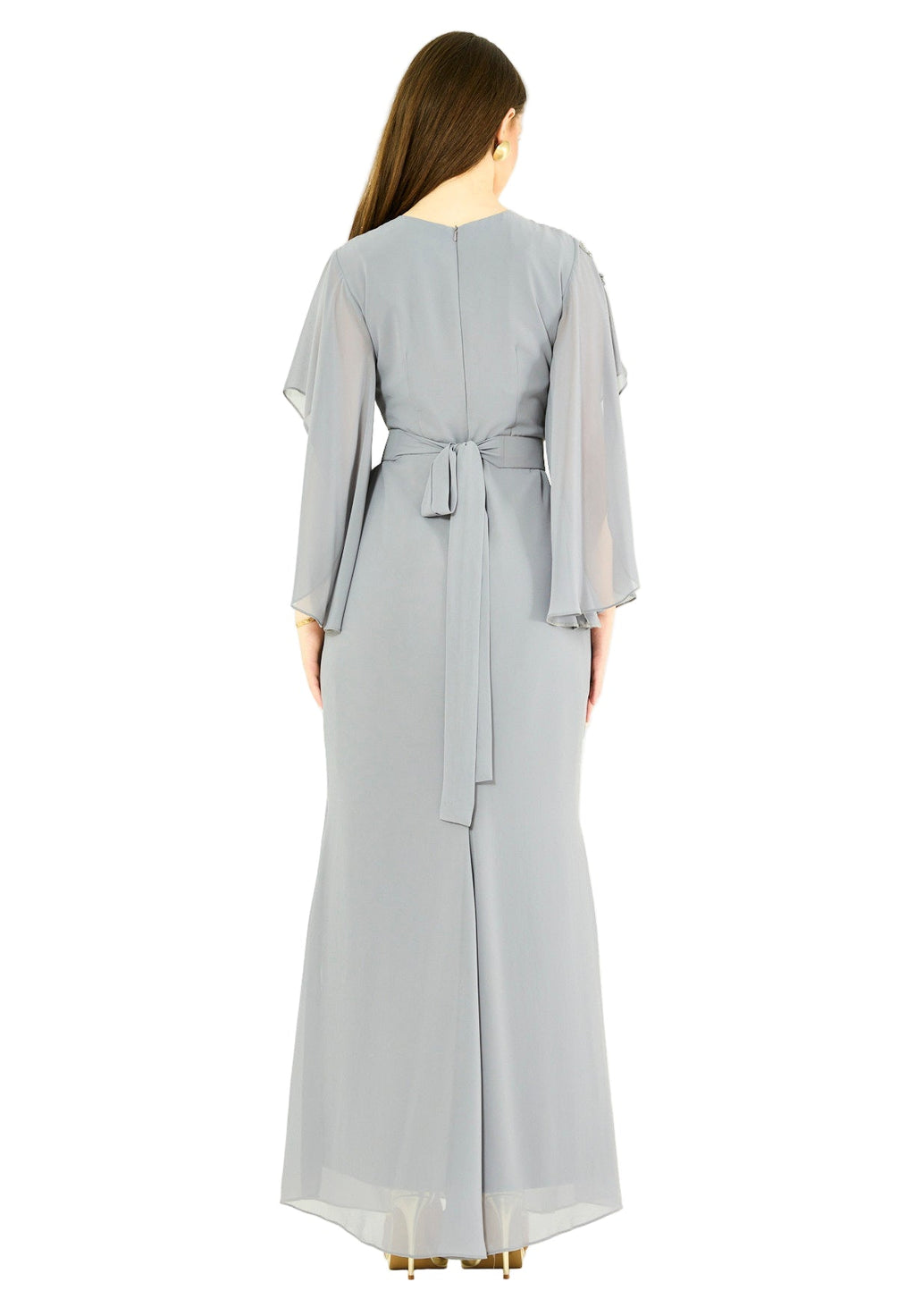 Elegant Draped Gown with Embellished Details